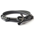 Bracciale da uomo multistrato in pelle grigia con chiusura ad ancora in metallo nero - Grigio