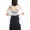 Elegant white chiffon wedding shawl for bridal evening wear shown from back view - Off-white