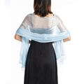 Light blue sheer evening shawl for weddings, elegant back view drape on female model - Light Blue