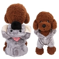 Brown toy dog in a grey coral fleece hooded sweatshirt with cute ear details - XS / Grey Koala Transformation Outfit