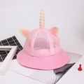 Pink unicorn kids sun hat with breathable mesh and protective wide brim - Adult 57-58cm / Mesh Pink (Unicorn)