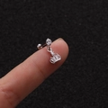 Macro shot of stainless steel crown cartilage stud with cubic zirconia and screw back ball - Silver Crown Style (Silver 1#)