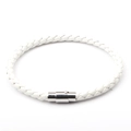 White multi-strand braided leather bracelet with a magnetic silver metal clasp for men - White