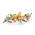 Elegant vintage floral hair clip with colorful crystals and enamel flower petals on gold metal - Multicolor/Painted Five-petal Flower