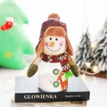 Christmas snowman glass candy jar with red hat and striped scarf on decorative books - Snowman