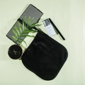Black microfiber makeup remover cloth with hanging loop and facial skincare accessories - Black