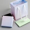 Pink blue gradient jewelry gift box set with matching ribbon bag and silver cloth - Gradient Blue Pink Gift Box And Bag Set