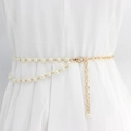 Elegant gold metal waist chain with white imitation pearls on a white pleated dress - WP248 (Double Row Ultra-thin Pearl)