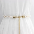 Elegant multi-layer white pearl waist chain belt with golden metal clasp for dresses - WP242-3 (Multi-layer Woven Gold)