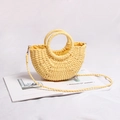 Mini bolso bandolera de paja amarillo claro con asas redondas para playa de verano - Amarillo
