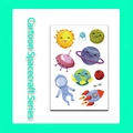 Cartoon space themed temporary tattoos for kids featuring rocket and astronaut patterns - Astronaut Story (WK-185)