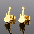 Minimalist gold guitar-shaped stainless steel stud earrings for women with mirror reflection - Gold
