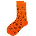 Details von orangen Crew-Socken mit schwarzem Anker-Jacquardmuster und Rippstrickbündchen - Größe 38-45 / Orangener Anker