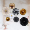 8-piece gold black and white paper fan set with dots and stripes for party decor - Black Gold 8pcs Set