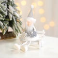 Silver-white Santa Claus doll with glitter hat sitting on wooden bench Christmas decoration - Silver Santa Claus