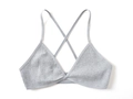 Grauer Bralette aus Rippstrick für Damen mit überkreuztem Rücken und dünnen Trägern - S / Grau