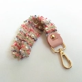 Handmade colorful woven wrist strap with white pearls and gold metal clasp for handbags - Hand Strap 40cm