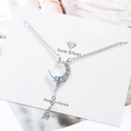 Ketting met maan en blauw kristal met waterdruppel hanger op zilveren ketting - DZ423-Maan Waterdruppel Stijl