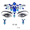 Blue and silver resin face gems featuring symmetrical crystal forehead and cheek designs - YT-55 (Blue Silver)