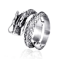 Retro silver dragon wrap ring featuring detailed scale textures and relief carving for men - US 10 / Steel