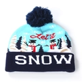 Blue knit Christmas hat with 'Let it SNOW' pattern and LED lights for adults and kids - One Size / SNOW Snowman