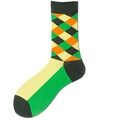 Mid-calf cotton socks with green and orange Argyle pattern in classic diamond knit design - Size 39-45 / Green Orange Plaid