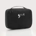 Portable black memory fabric toiletry bag with white butterfly print and top handle - Black