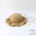 Kids khaki straw sun hat with colorful beads and a stylish wavy edge for summer - Khaki - Colorful Beads Wavy Brim