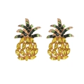 Sweet pineapple stud earrings with yellow and green crystals on gold alloy base - Yellow/Green