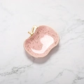 Pink ceramic apple-shaped jewelry tray with gold spots and elegant marble background - Apple Shape Dish