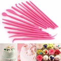 Detailed pink fondant tool set for sugar flower shaping and cake decorating - 14pcs Rose Red Set
