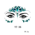 Macro view of blue-green acrylic face gems YT-36 showing symmetrical teardrop shapes - YT-36