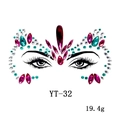Detail view of colorful resin face gems and crystal jewels for EDM festival makeup - YT-32