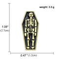 Spilla bara scheletro gotico in lega nera e oro di dimensioni pari a 2,7x1,2 cm - Teschio della Bara