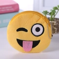 Cute yellow plush emoji coin purse with winking face embroidery and silver chain - Style 11
