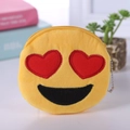 Cute yellow plush emoji coin purse with red heart eyes and a silver beaded chain - Style 2