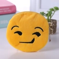 Cute yellow plush emoji coin purse with winking expression and silver bead chain - Style 8