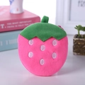 Cute pink strawberry plush coin purse with green leaf detail and white seed embroidery - Pink Strawberry