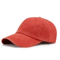 Gorra de béisbol en denim rojo lavado vintage con copa suave y visera curva ajustable - Ajustable / Rojo Anaranjado
