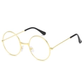 Vintage gold metal round frame glasses with black temple tips on a white background - Gold Frame White Lens
