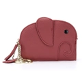 Cute dark red elephant leather coin purse with gold keychain and pebbled texture - Brick Red