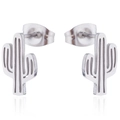 Minimalist cactus shaped stud earrings in polished silver metal finish with reflection - Steel