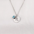 Silver stainless steel Scorpio zodiac necklace with round blue birthstone pendant charm - Scorpio Blue Gemstone (Colors 8-12)