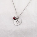 Silver stainless steel zodiac necklace with Capricorn symbol and red birthstone - Capricorn Red Gemstone (Color 10-1)