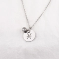Pisces zodiac necklace in silver stainless steel with sparkling birthstone charm - Pisces White Gemstone (Color 12-4)