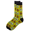 Detailansicht der gelben Socken mit Avocado-Muster und schwarzer Kontrastspitze - Avocado