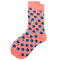 Mittelhohe Stricksocken in Lachsrosa mit bunten gestreiften gepunkteten Mustern - Größe 38-45 / Wassermelonenrot Farbverlauf Gepunktet