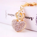 Elegant gold heart crown keychain with sparkling rhinestones for women handbag charms - White