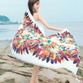 Ethnic style white cotton linen scarf featuring colorful floral and feather patterns - 180cm / White Floral Feather Flowy Style (L200-1)