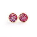 10mm stainless steel stud earrings in gold with sparkling red mineral crystal druzy - Red Iridescent (3)